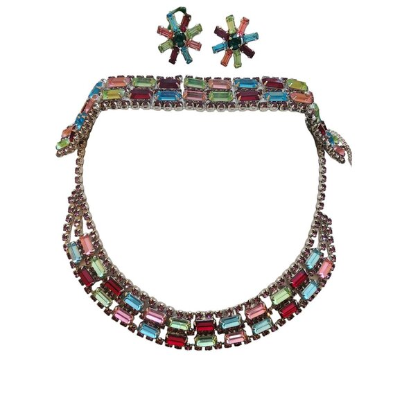 Amazing Unsigned Super Well Made Colorful Rhinestone Parure Sets (A4695) - Picture 6 of 7